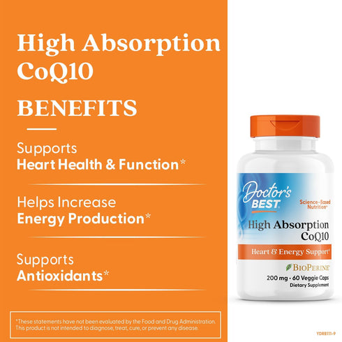 High Absorption CoQ10 with BioPerine 200mg 60 Capsules-Doctor's Best-Matakana Pharmacy